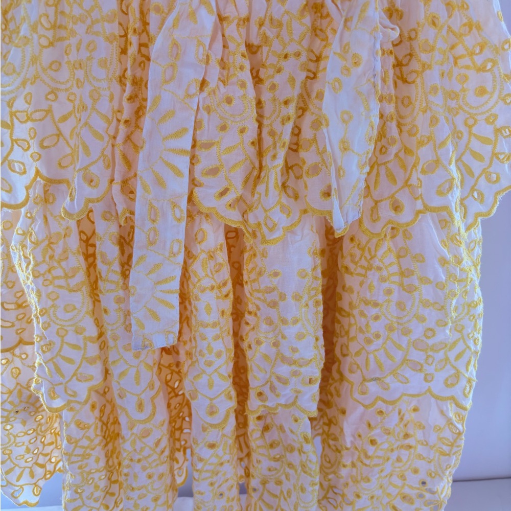 NJ Couture Yellow and White Eyelet Lace Tiered Sundress Ruffles Sunny Size L - Picture 11 of 17